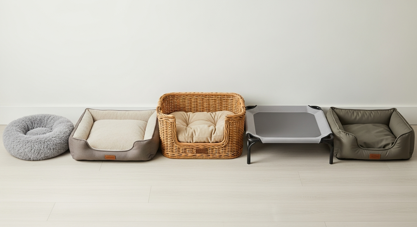 Différents types de paniers pour chiens présentés côte à côte